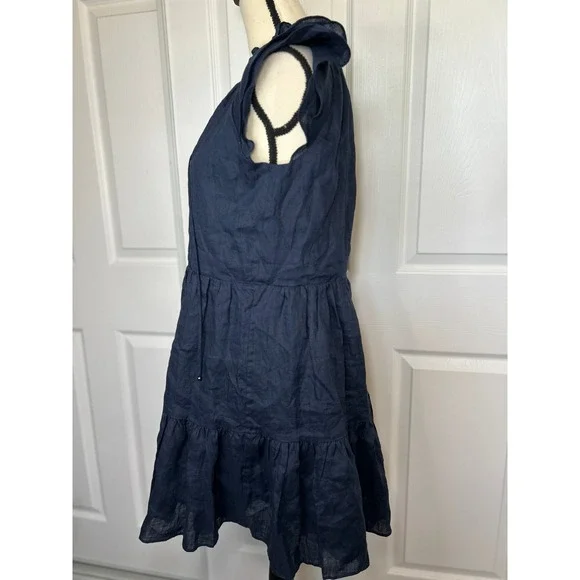 NWT Veronica Beard Zee Linen Dress Size 2 Navy Blue Marine Tiered Mini  Resort